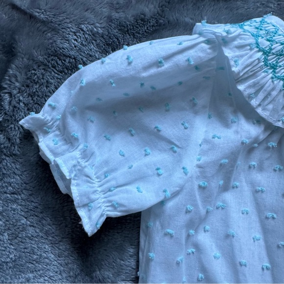 Edgehill Collection Baby Girls' Round Smocked Swiss Dot Romper 9M White Aqua NWT - Picture 4 of 7